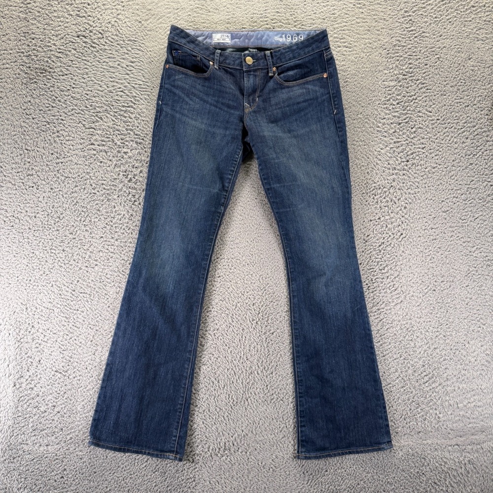 Gap 1969 Jeans Womens 4 Blue Cotton Denim Bootcut Leg Faded Whiskered Stretch